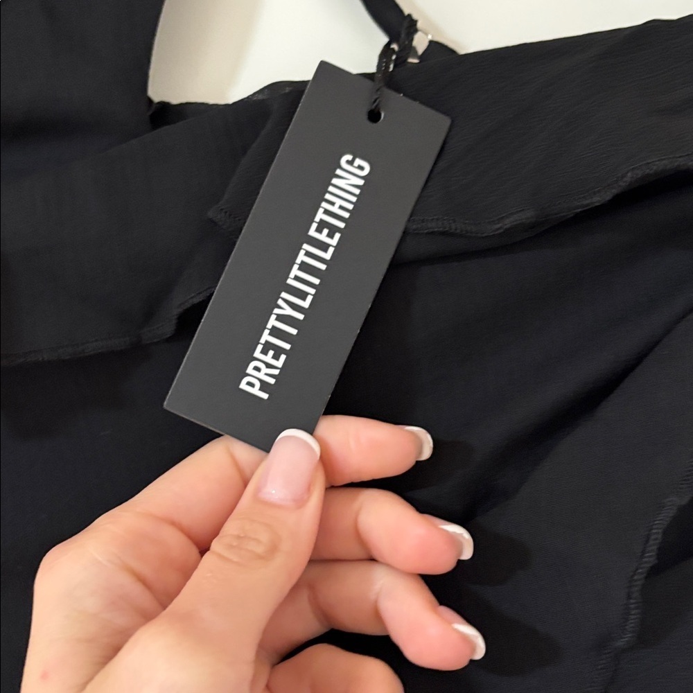 NWT PrettyLittleThing Tall Black One Shoulder Ruffle Maxi Dress Formal Evening - Picture 3 of 13